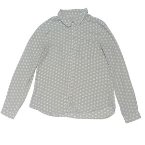 Ann Taylor Polka Dot Button-Up Shirt For Office Business - Gray And Off White